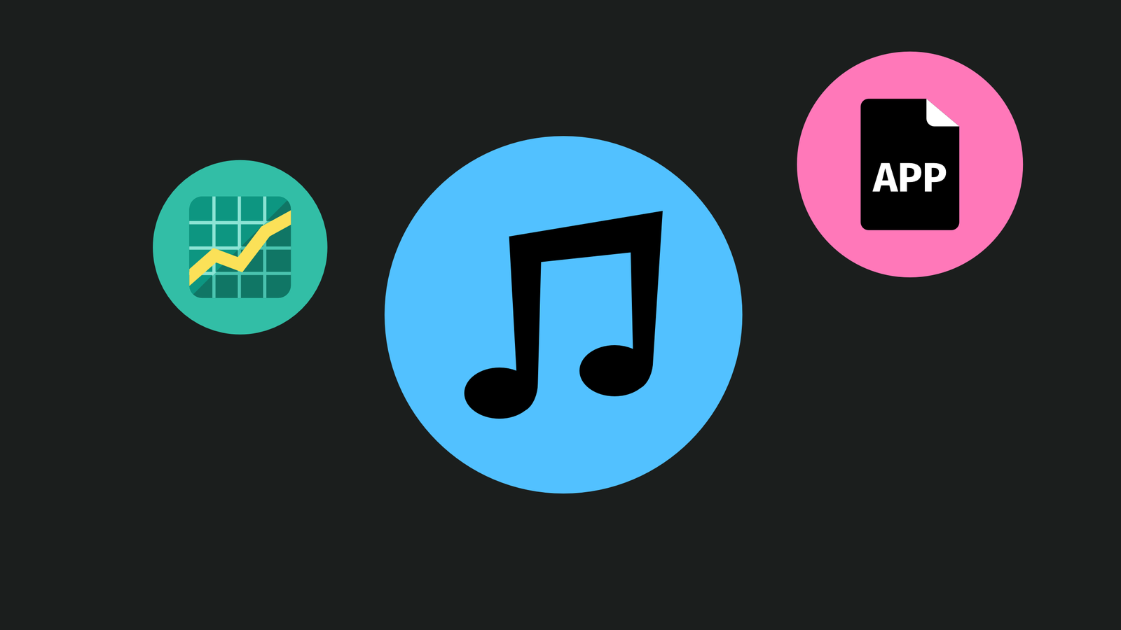 Illustration depicting a trend, a music app and a file with the label APP