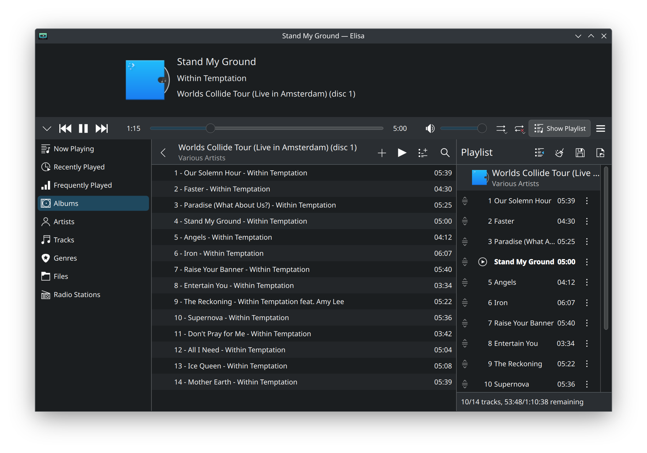 Screenshot from the Elsa Music Player on a KDE desktop running Fedora 41