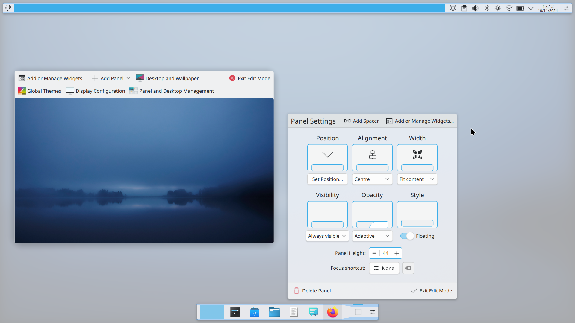 Screenshot of panel editing in KDE