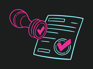 Illustration of a document and a seal of approval