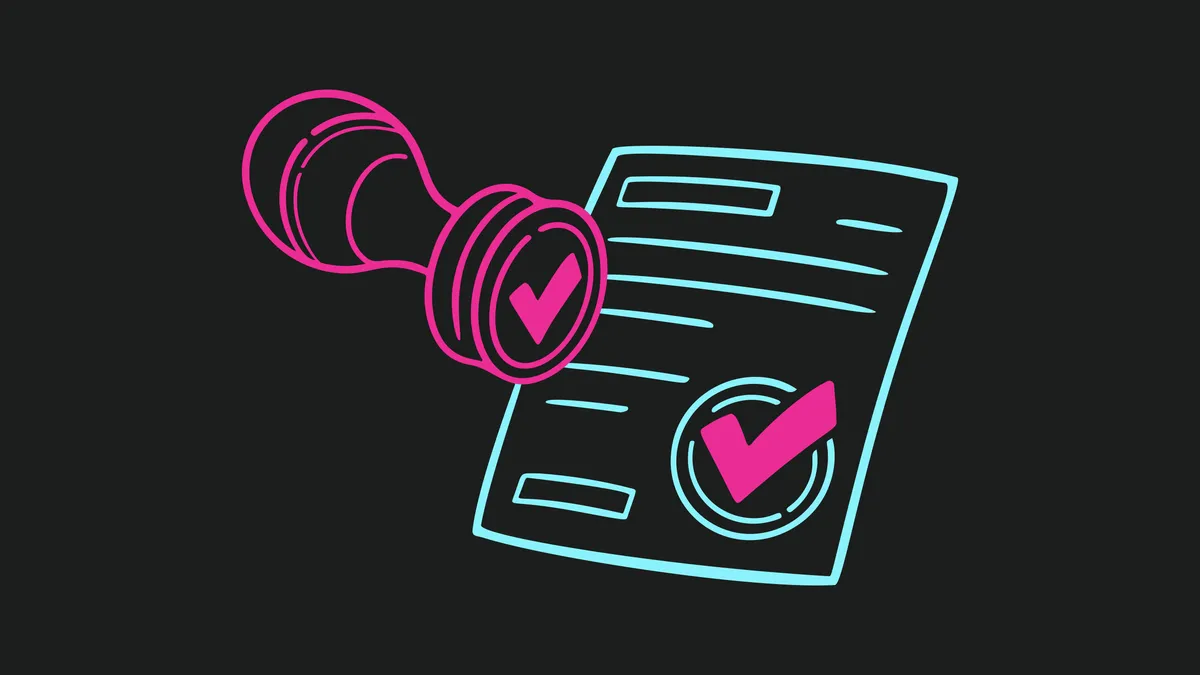Illustration of a document and a seal of approval